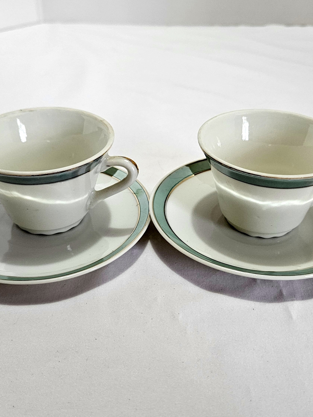 Vintage Japan Demitasse Cups & Saucers • Green Band w Gold Trim Set of 2